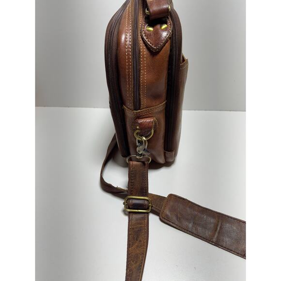 Vintage Duluth Trading Co Lifetime Brown Patina Leather Satchel Crossbody Bag - Picture 9 of 12